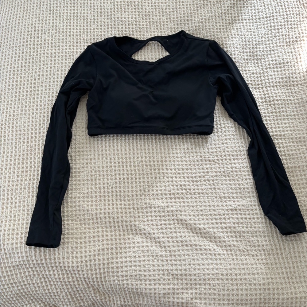 Black Long-Sleeve Cropped Bodysuit with Cutout